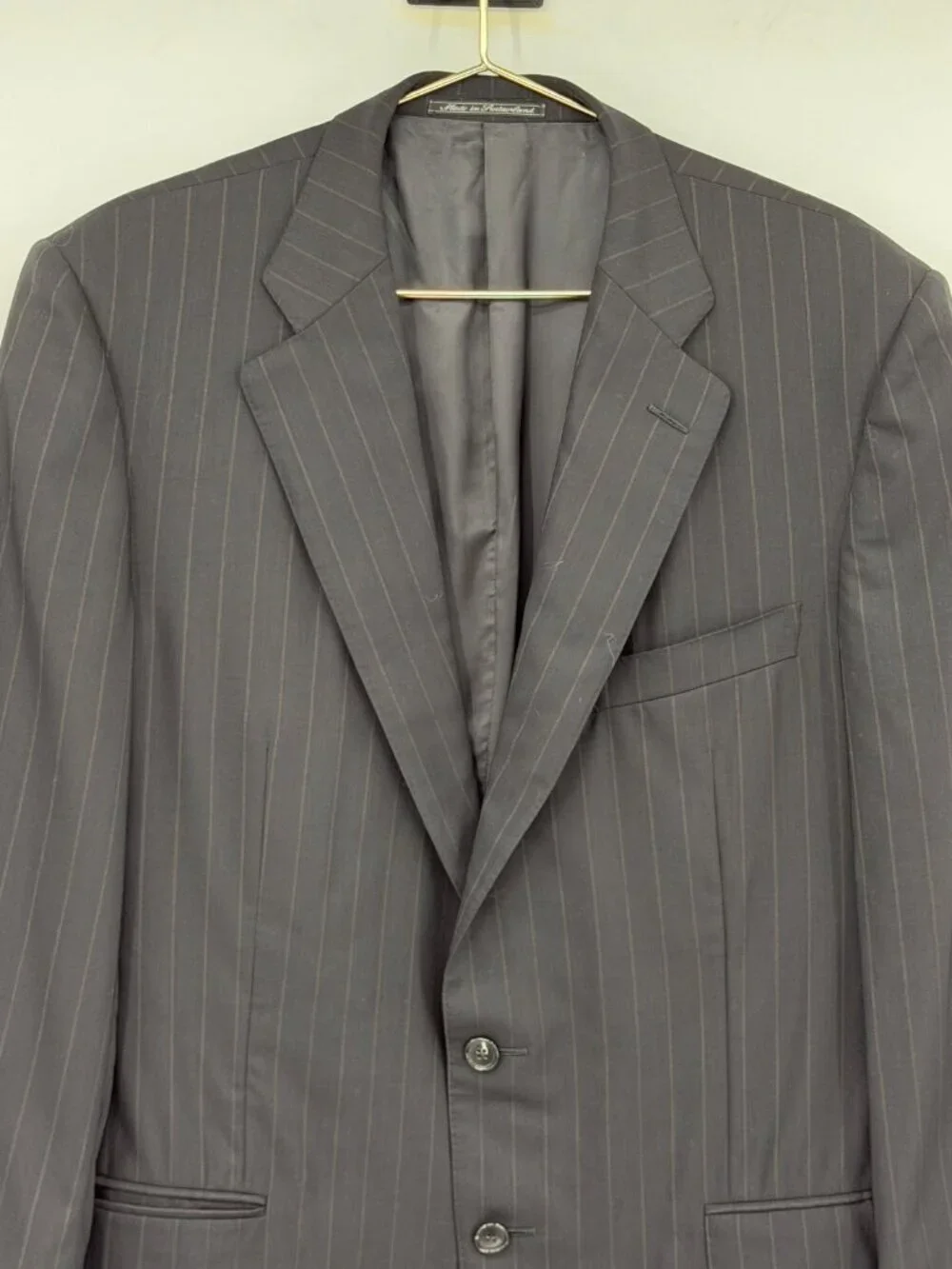 Ermenegildo Zegna Super 100s Wool Pinstripe Blazer Men’s Black Charcoal Jacket